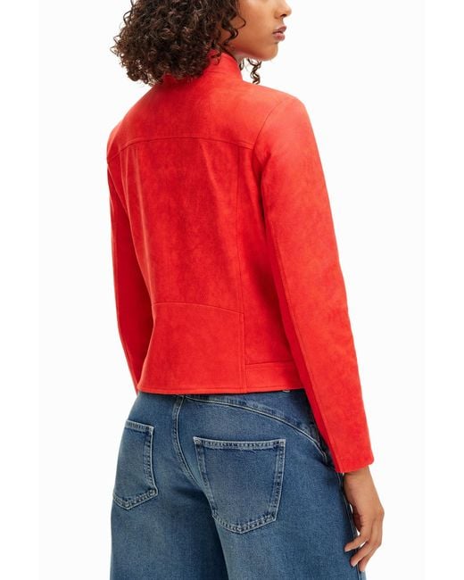Desigual Red Slim Biker Jacket, Polyester