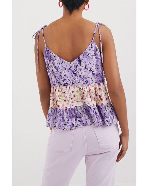 Desigual Purple Floral Strap Top, Viscose