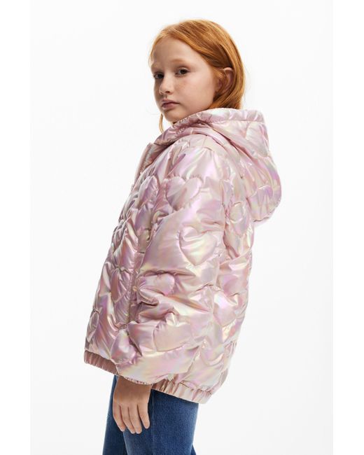 Desigual Blue Metallic Quilted Coat