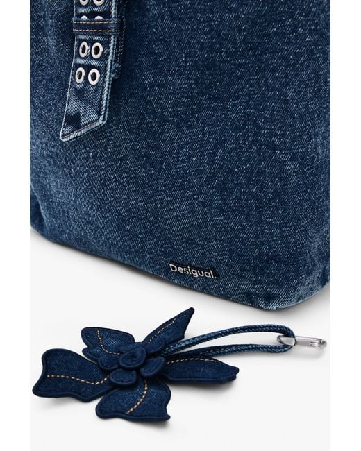 Desigual Blue Small Denim Floral Backpack