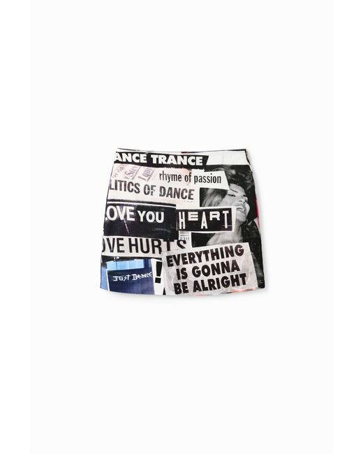 Desigual Multicolor Slim Newspaper Mini Skirt, Cotton