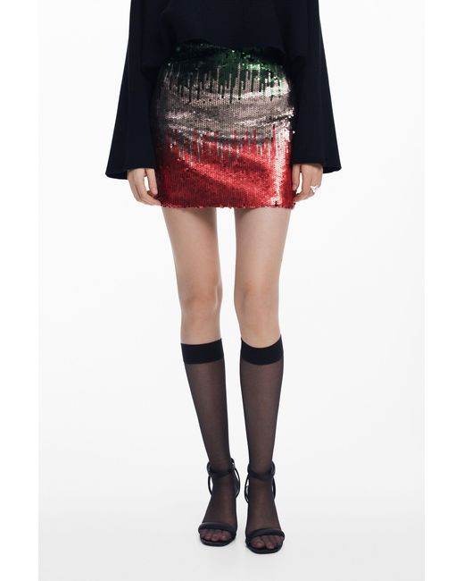 Desigual Red Sequin Miniskirt, Polyester