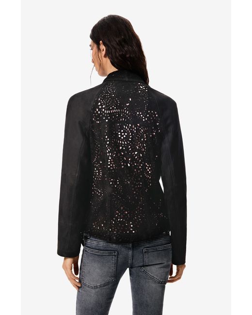 Desigual Black Asymmetric Jacket 100% Leather Masha Popova, Goat