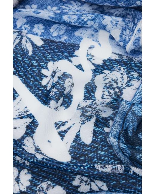 Desigual Blue Rectangular Denim Patch Scarf, Viscose