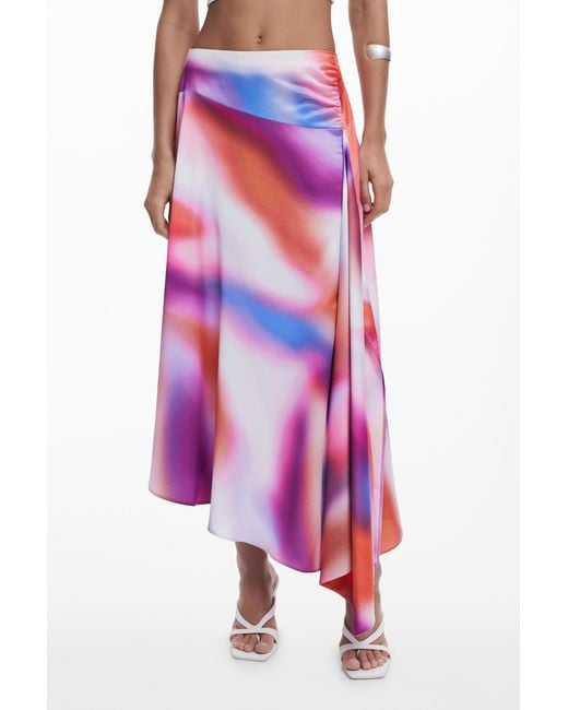 Desigual Pink Asymmetric Long Gradient Skirt, Polyester