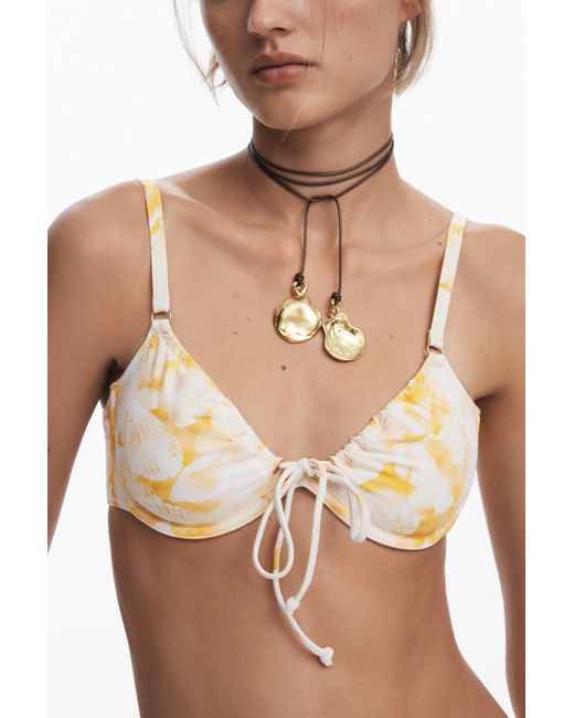 Desigual White Tulip Bikini Top