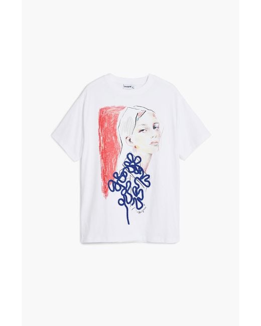 Desigual White Expensive Flower T-Shirt, Cotton