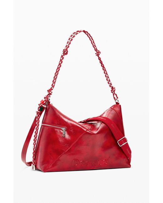 Desigual Red Large Logo Charm Bag, Polyurethane