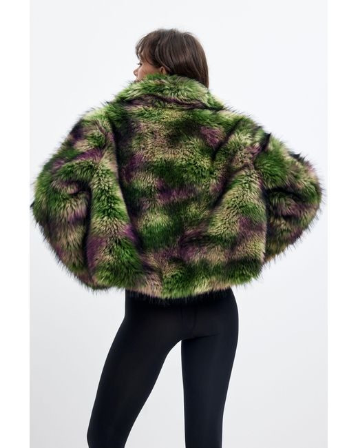 Desigual Green Synthetic Fur Coat Lacroix, Polyester
