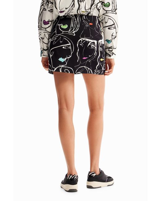 Desigual Black Slim-Fit Mini Skirt, Cotton