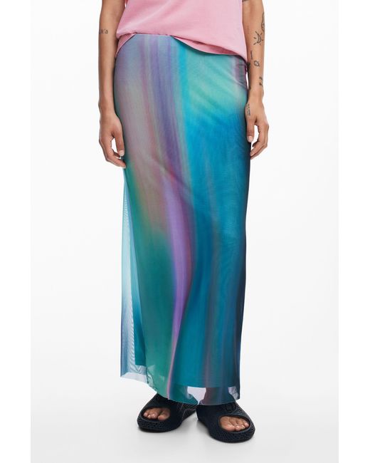 Desigual Blue Tulle Skirt With Gradient Effect, Polyester