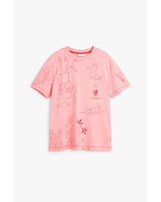 Desigual Pink Printed T-Shirt 100% Cotton, Cotton for men