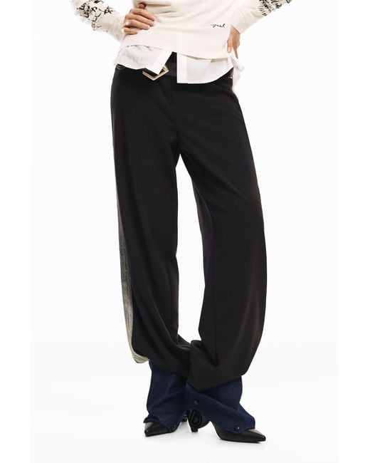 Desigual Black Straight Bimaterial Trousers