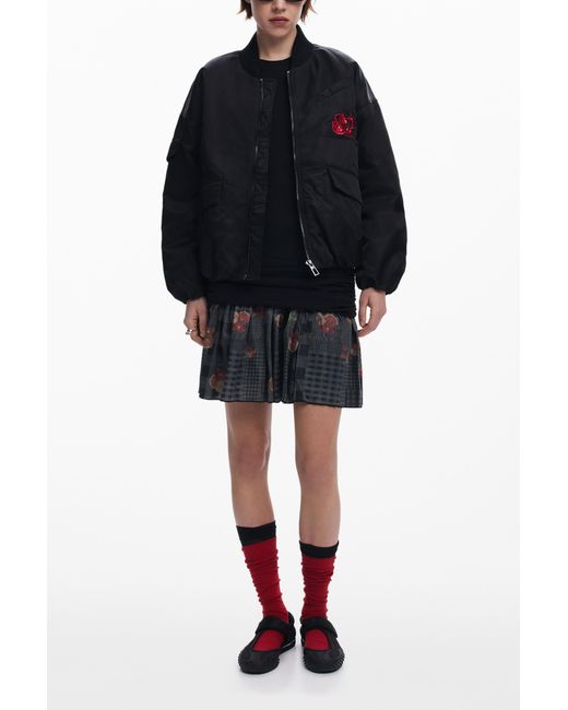Desigual Black Cherry Bomber Jacket, Polyamide
