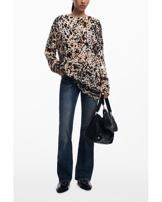 Desigual Multicolor Animal Print Sweater, Cotton
