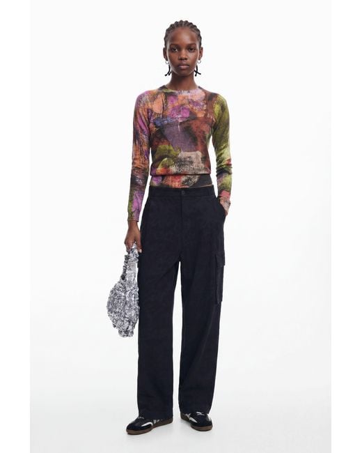 Desigual Blue M. Christian Lacroix Printed Cargo Pants, Cotton
