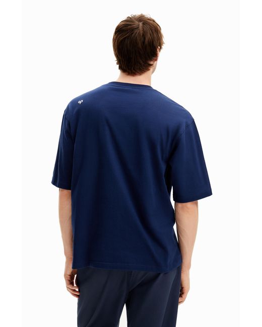 Desigual Blue T-Shirt With Central Patch, Cotton for men