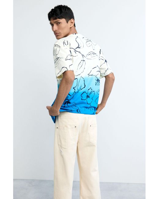 Desigual Blue Tropical Gradient T-Shirt, Cotton for men