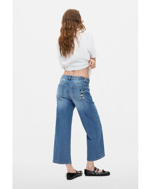 Desigual Blue Mickey Culotte Jeans, Cotton