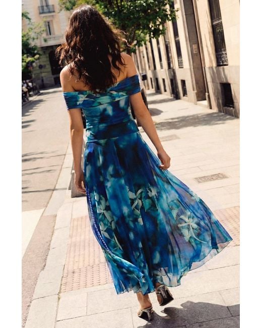 Desigual Blue Long Floral Dress, Polyester