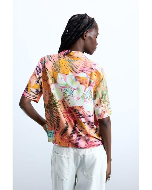 Desigual Red Short-Sleeve Tropical Shirt, Viscose