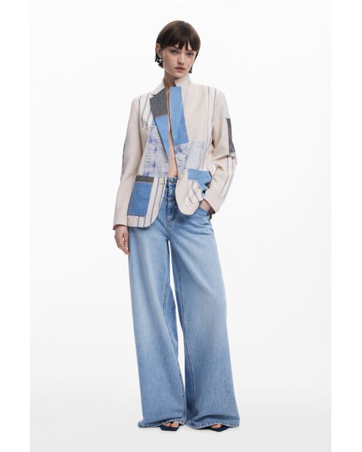 Desigual Blue Patchwork Blazer