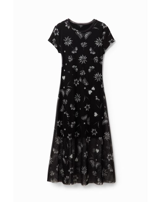 Desigual Black Blumiges Midi-Kleid