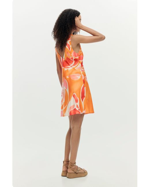 Desigual Orange Strappy Petal Dress, Polyester