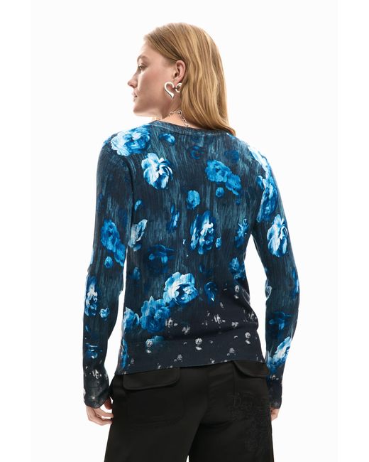 Desigual Blue Fine Floral Sweater