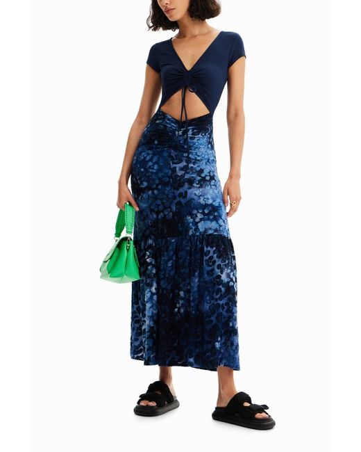 Desigual Blue Combination Textured Animal-Print Long Dress