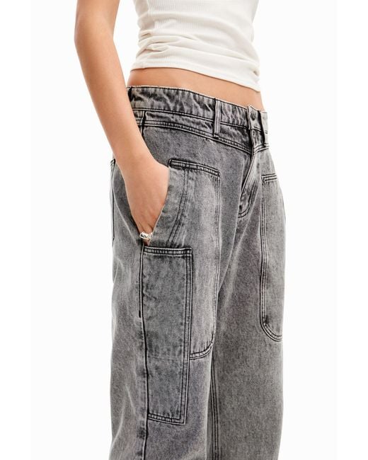 Desigual White Straight Patchwork Jeans, Cotton
