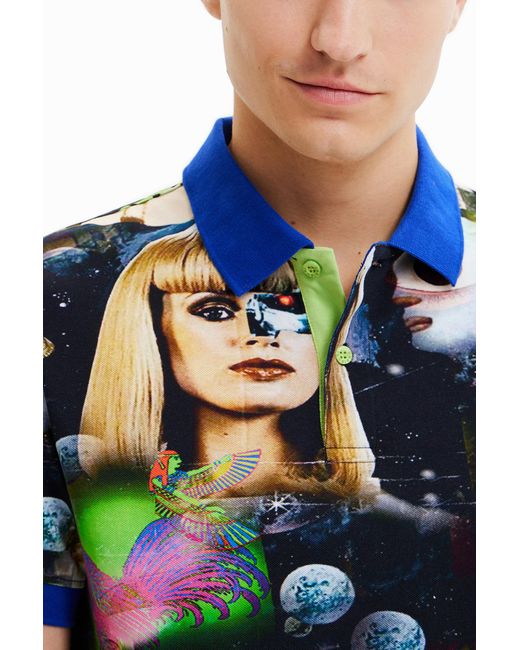 Desigual Multicolor Alien Collage Polo Shirt for men