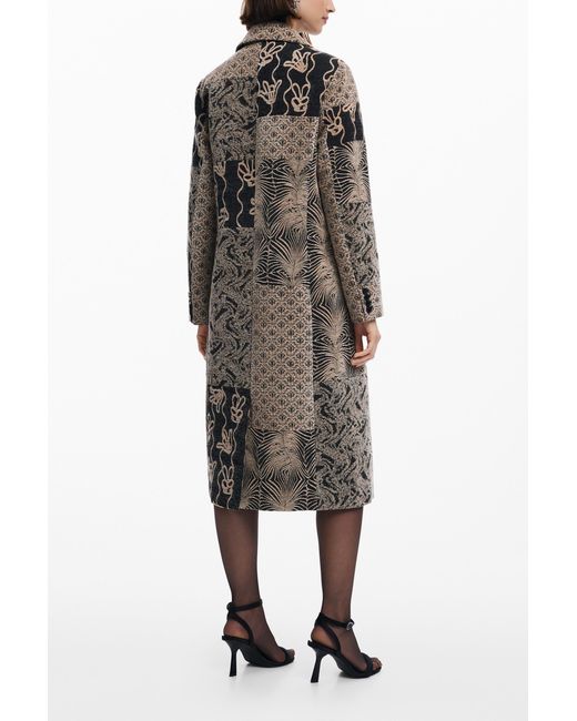 Desigual Black Long Patch Coat, Polyester