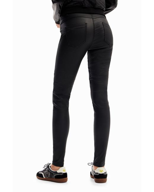 Desigual Black Slim Leather-Effect Trousers, Polyurethane