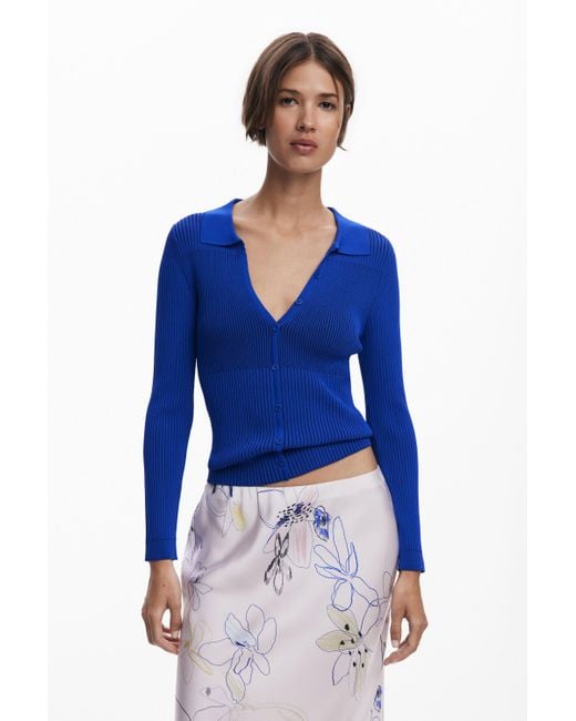 Jersey Fino Botones Desigual de color Blue