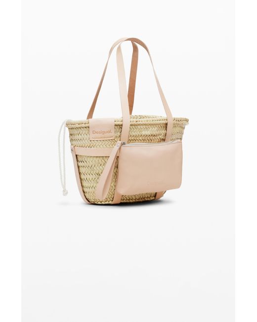 Desigual White S Leather Wicker Basket, Straw
