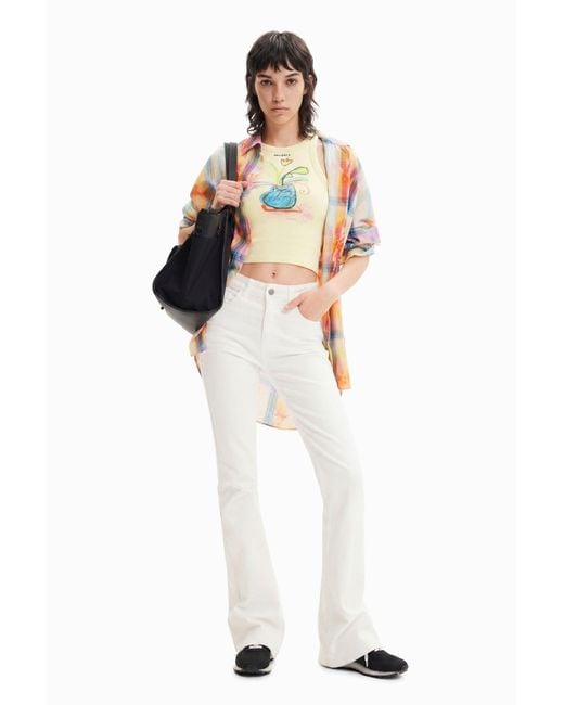 Desigual White Long Flare Jeans, Cotton