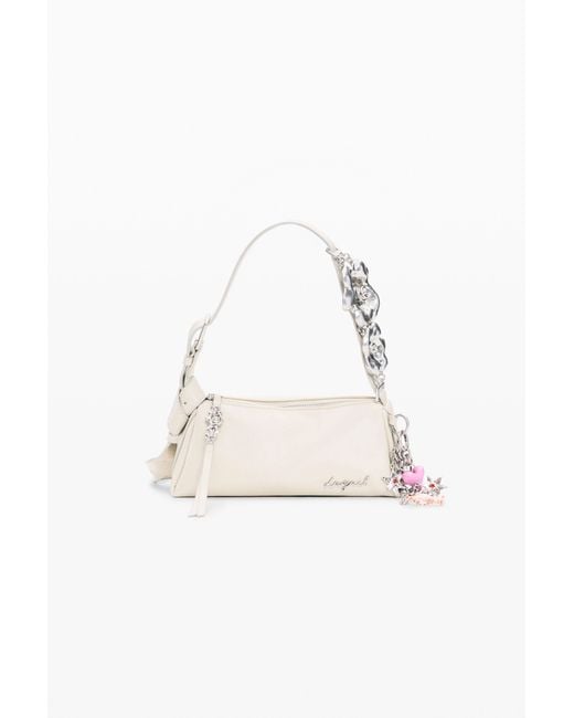 Desigual White Small Bag With Charms, Polyurethane