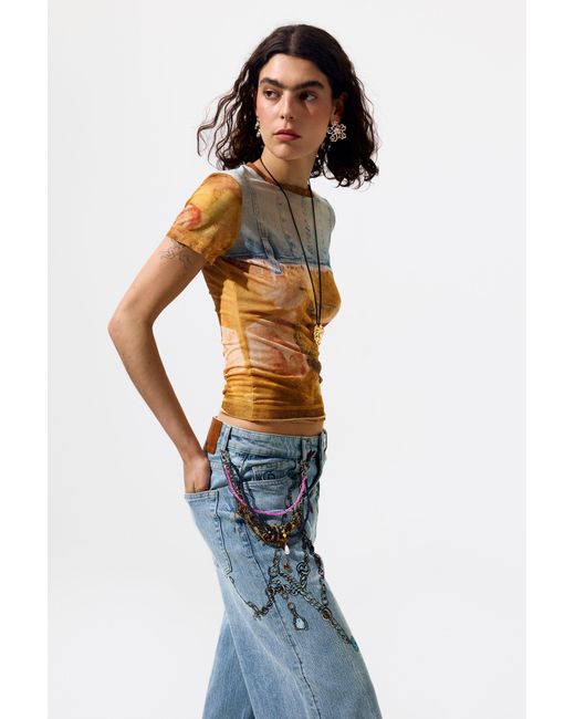 Desigual Yellow Patchwork T-Shirt, Polyester