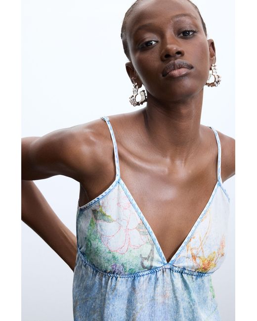 Desigual Blue Long Lyocell Strap Dress, Lyocell