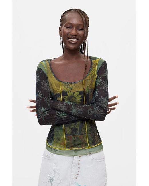 Desigual Black Printed Long-Sleeve T-Shirt, Polyester
