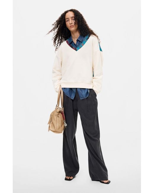 Desigual White Embroidered Back Sweatshirt, Cotton