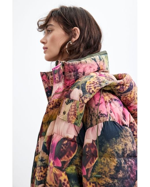 Desigual Red Padded Coat Hood M. C. Lacroix, Polyamide
