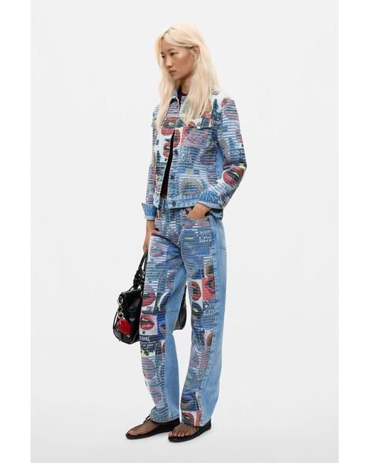Desigual Blue Printed Denim Jacket 100% Cotton, Cotton