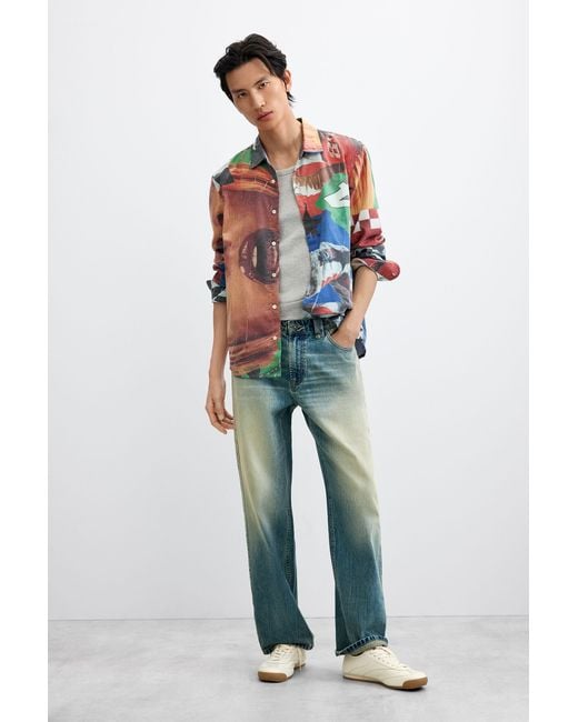 Desigual Red Collage Print Shirt for men