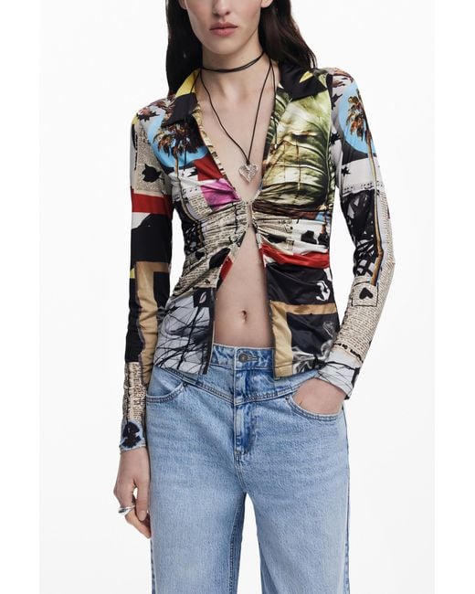Desigual Blue T-Shirt Designed By Mr. Christian Lacroix, Polyester