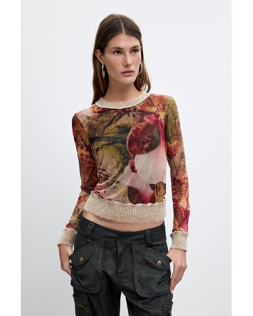 Desigual Red Printed T-Shirt M. C. Lacroix, Polyester