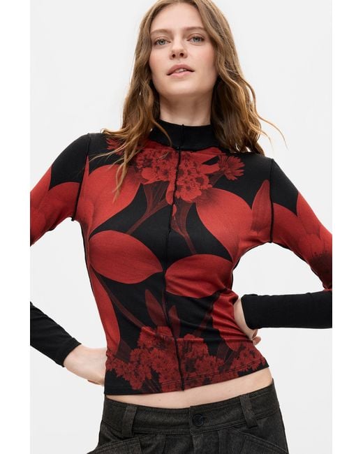 Desigual Red Printed Knit T-Shirt, Viscose