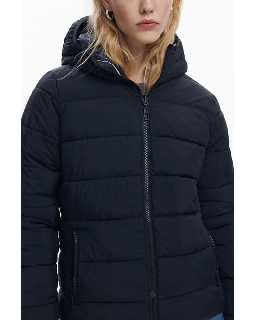 Desigual Blue Reversible Padded Jacket, Polyester