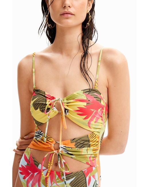 Desigual White Tropical Tie Trikini